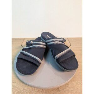 Merrell Terran Slide Sandals Slate Blue Gray Leather Memory Foam US 7 Womens